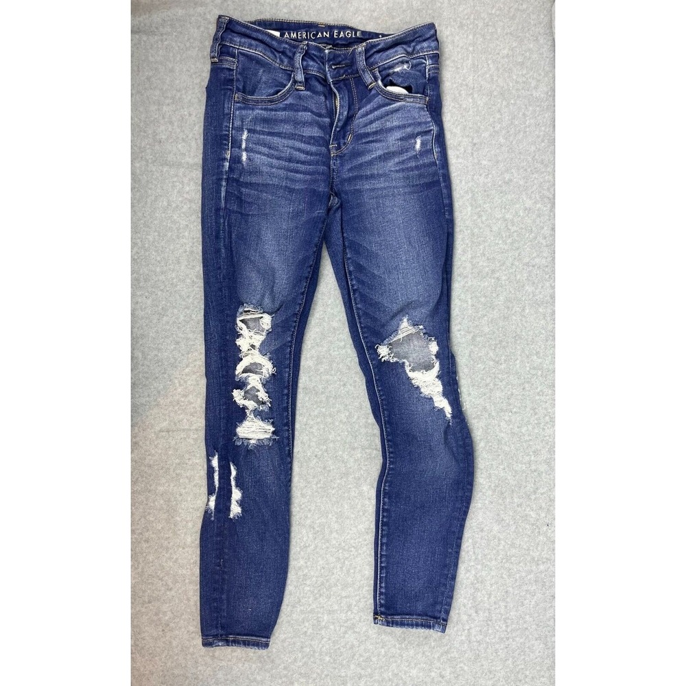 American Eagle Jeggings Women's Size 2 Blue Destroyed Denim